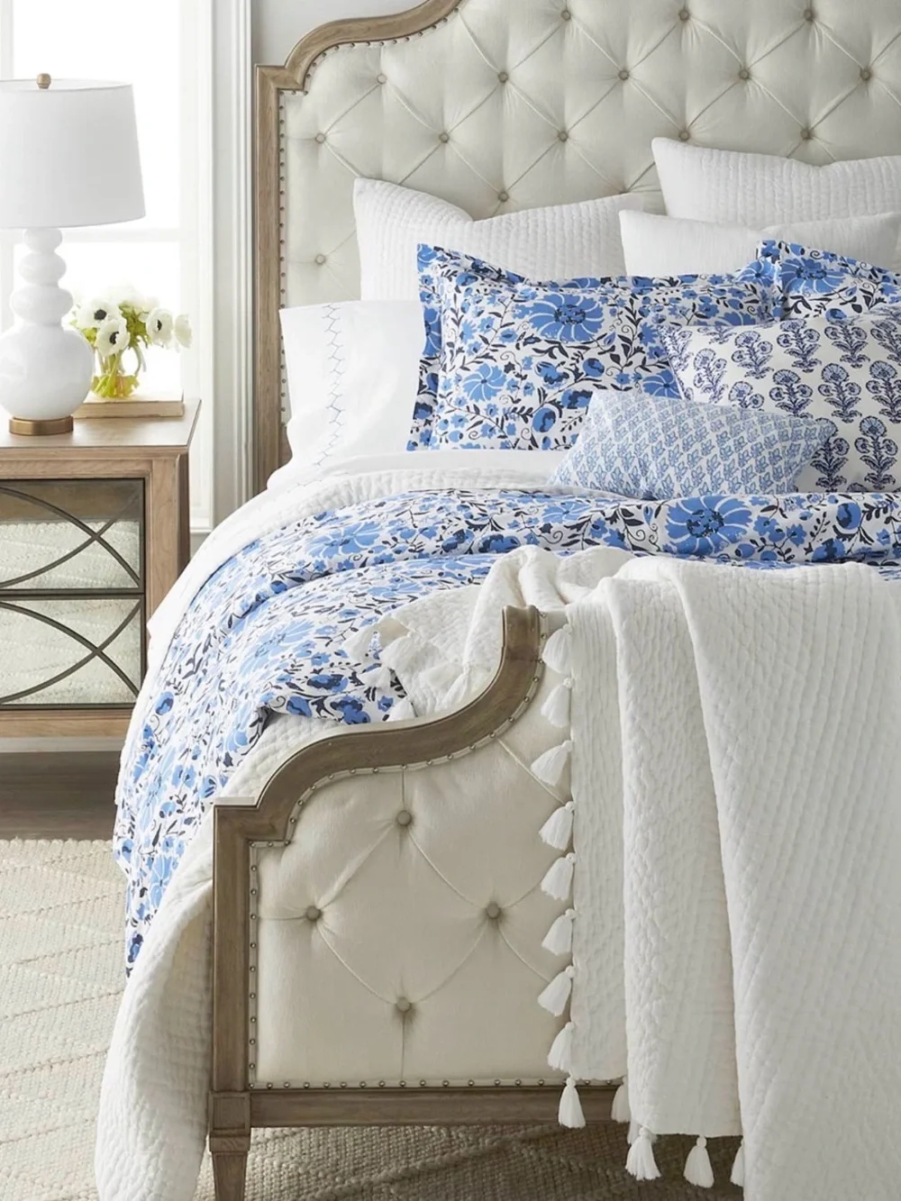 John Robshaw Zoya Azure Queen Duvet Cover + King Sham Organic Cotton